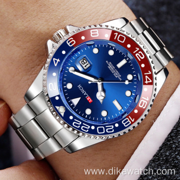 ARLANCH Luxury Brand Watch Men Sports Watches Rotatable Bezel GMT Sapphire Glass Date Stainless Steel Quartz Wristwatches Gift